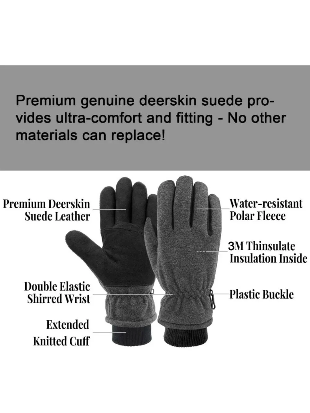 Cozy Winter Gloves - Soft Deerskin Suede Leather, Thermal Fleece & 3M Insulation